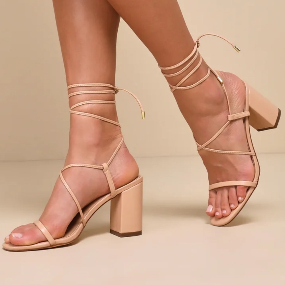 Lulus lace up nude heels
